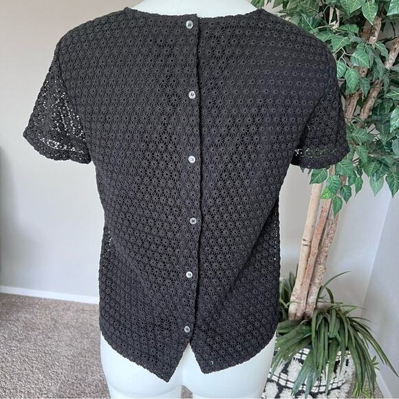 COPY - Theory Eyelet Short Sleeve Back Button Blouse - Picture 6 of 10